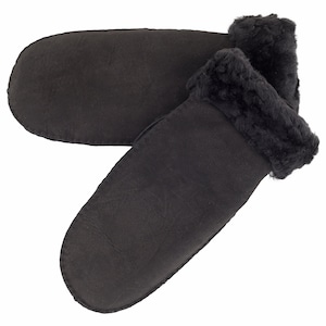 Damen Luxus Echte Schaffell Handgenähte Schaffell Fäustlinge mit Roll Up Roll Down Manschetten Wolle Out Detail Shearling Futter Tan Lambland Black