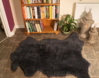 Genuine Merino Sheepskin Rug 100% Natural Dark Grey North American Origin Untrimmed & Natural Shaped