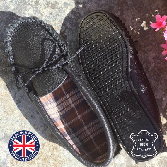 Mens Handcrafted Leather Moccasin Slippers: Lambland UK, Tie Vamp