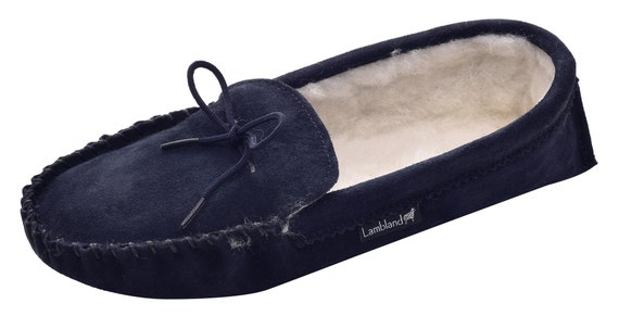 Mens suede sheepskin moccasin slippers with soft sole sale