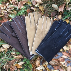 Men's Hand Sewn Genuine Lambskin Gloves Cold Weather Winter Luxury Super Soft Shearling Made in Portugal Hand Crafted Lambland Men Brown Tan