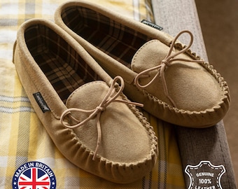 Pantuflas de ante para hombre: Lambland UK, zapatos artesanales con forro de algodón.