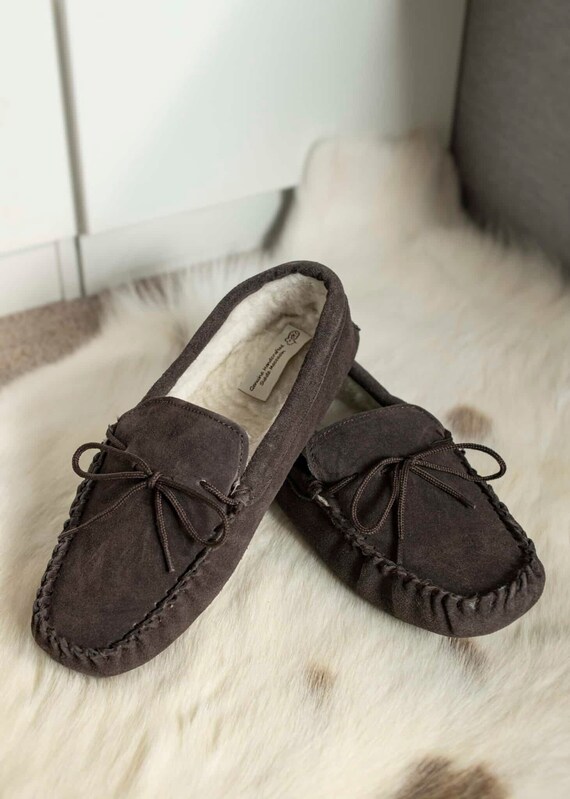 Mens Sheepskin Moccasin Slippers Soft 