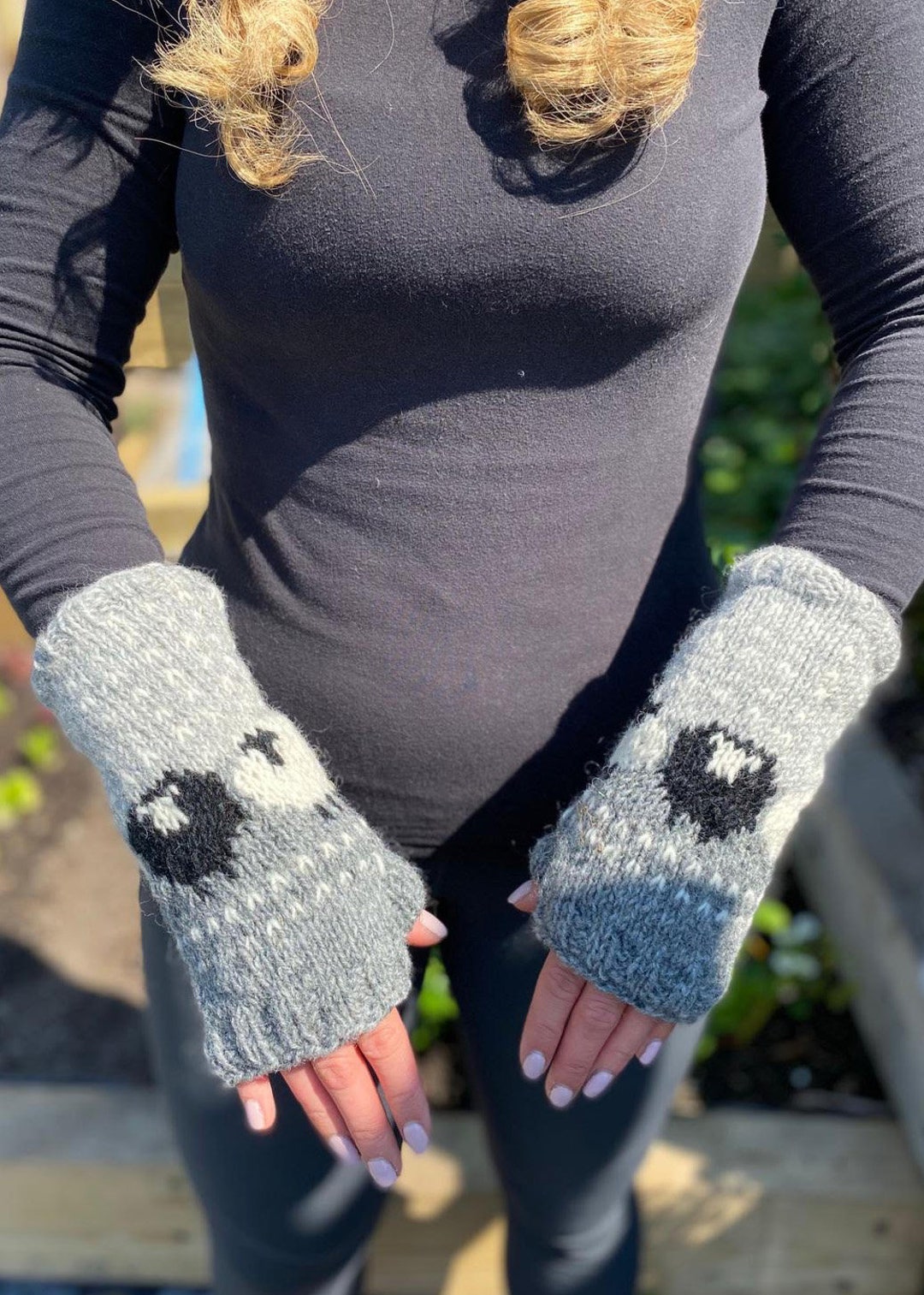 100 Wool Wrist Warmers Sheep Design Hand Knitted Fair Trade Etsy UK