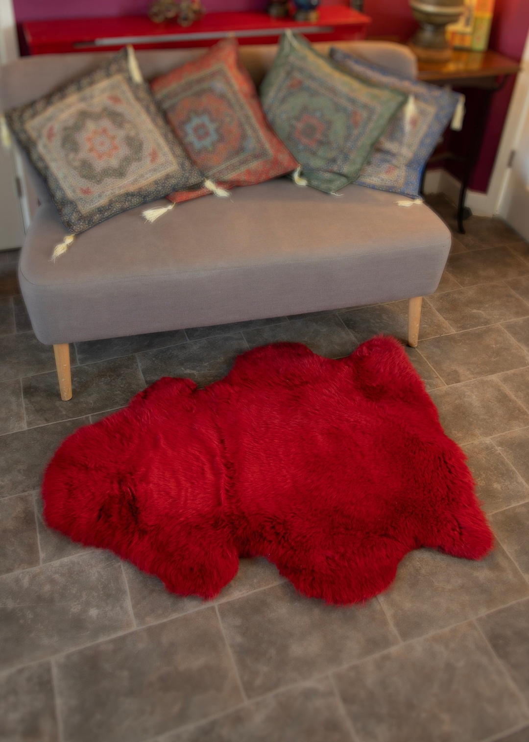 Genuine Sheepskin Rug 100 Natural Grade A Bright Red Quality Etsy