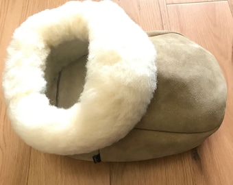 Luxury Sheepskin UK Made Double Footmuff Foot Warmer Under Desk at Home Suede Outer Shearling Lining UK Made Hand Crafted