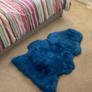Genuine Sheepskin Rug 100% Natural Grade A Bright Blue Quality British Sourced Moorland Hide Pelt Large Single Double Quad