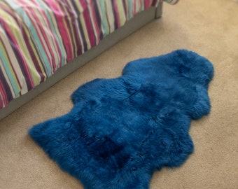 Genuine Sheepskin Rug 100% Natural Grade A Bright Blue Quality British Sourced Moorland Hide Pelt Large Single Double Quad