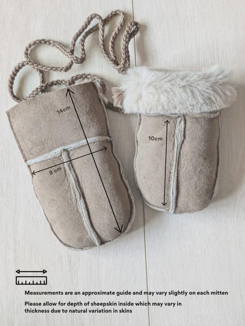 Childrens Babies Sheepskin Keep Safe Cord Mittens Luxury Shearling Lining Suede Outer Kids Gloves Cold Weather Lambland Hand Crafted image 2