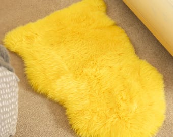 Yellow Sheepskin Rug, Eco-Tanned New Zealand Pelt (90x65cm)