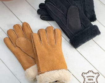 Womens Luxus Echtes Schaffell Hand genähte Turn Back Flauschige Handschuhe Wildleder Outer Shearling Inner Lambland Tan Schwarz Höchste Qualität