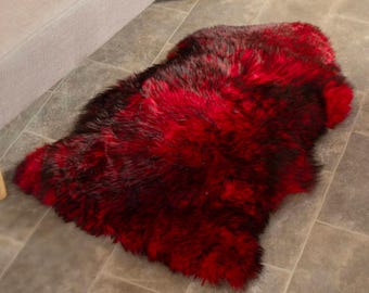 Red Sheepskin Rug: Eco-Tanned New Zealand Pelt, Silky Soft, Black Tips