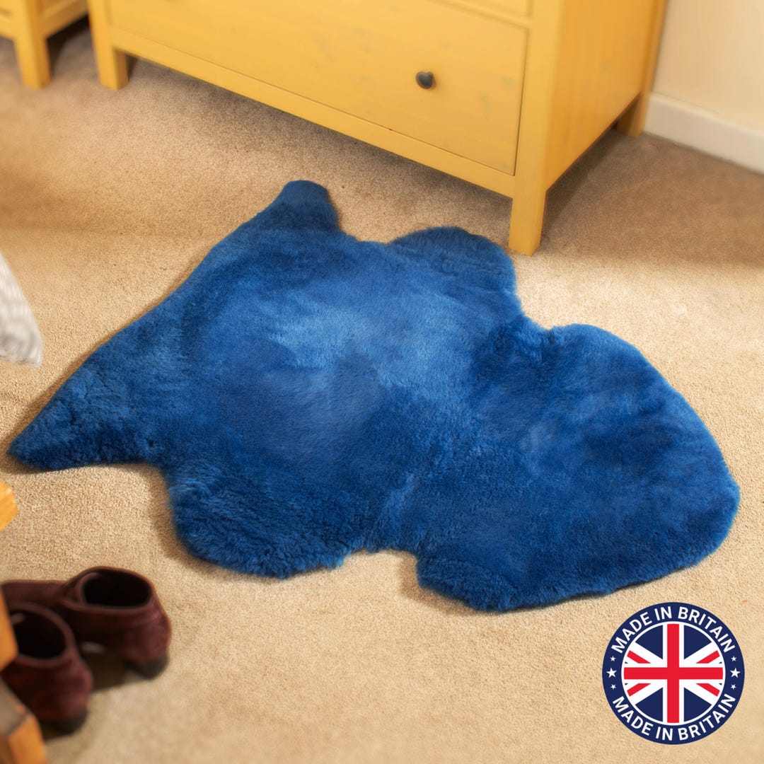 British Cornflower Blue Shorn Clipped Sheepskin Rug Hide Luxury Super ...