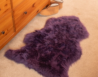 Genuine Sheepskin Rug 100% Natural Grade A Eco Tanned Bright Purple Quality New Zealand Sourced Silky Soft Hide Pelt Large Single