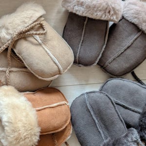 Childrens Babies Sheepskin Keep Safe Cord Mittens Luxury Shearling Lining Suede Outer Kids Gloves Cold Weather Lambland Hand Crafted
