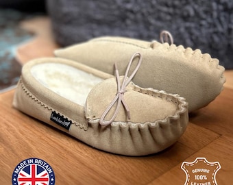 Mens Sheepskin Moccasin Slippers: Lambswool Lined, Handcrafted in UK