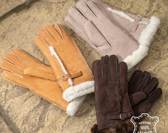 Womens Luxus echtes Schaffell Hand genähte Wolle aus flauschigen Handschuhen Wildleder Outer Shearling Inner Lambland Tan Schwarz Höchste Qualität