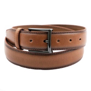 Men's Luxury Leather 35mm 1.25 Premium Belt Thick Hand Cut Embroidered in the UK Ibex Leather Charles Smith Men Tan Brown image 3