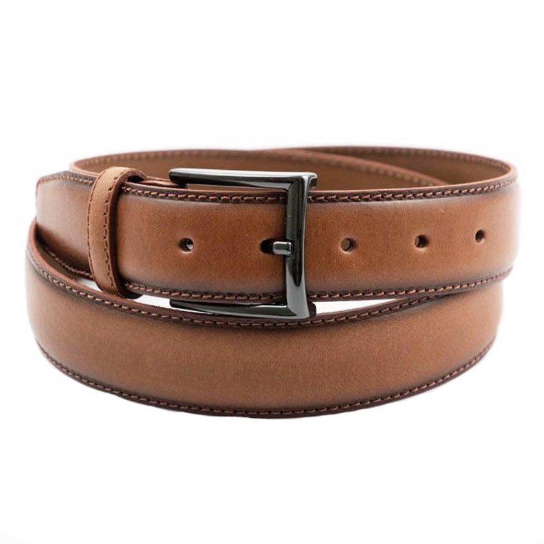 Men's Luxury Leather 35mm 1.25 Premium Belt Thick Hand Cut Embroidered in the UK Ibex Leather Charles Smith Men Tan Brown image 3