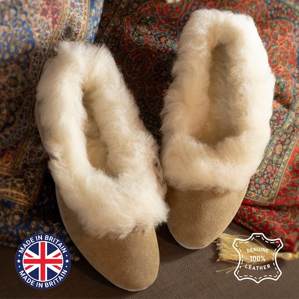 Mocasines de piel de oveja hechos a mano: suela de ante, forro de lana