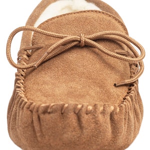 Mens Sheepskin Moccasin Slippers Soft Suede Sole with Lambs Wool Lining Lace Tie Men Lambland Handcrafted Moccasins Light Brown image 4