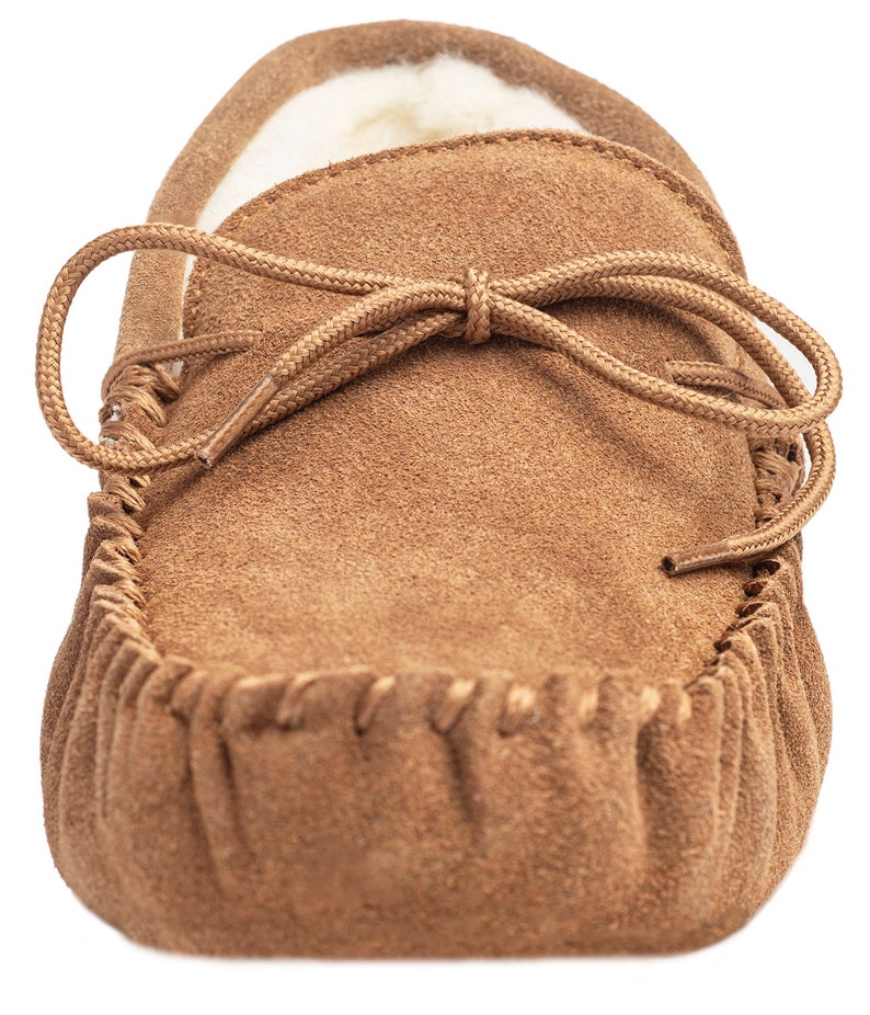 Mens Sheepskin Moccasin Slippers Soft Suede Sole with Lambs Wool Lining Lace Tie Men Lambland Handcrafted Moccasins Light Brown image 4