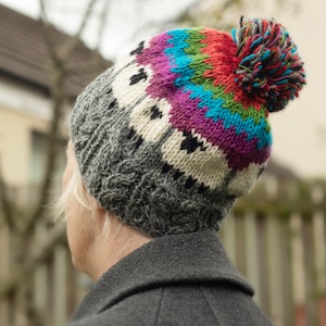 Chunky Cable Knit Sheep Bobble Hat Fair Trade Handmade Fleece Lining Pompom Hat Extremely Warm Ladies Women&#39;s