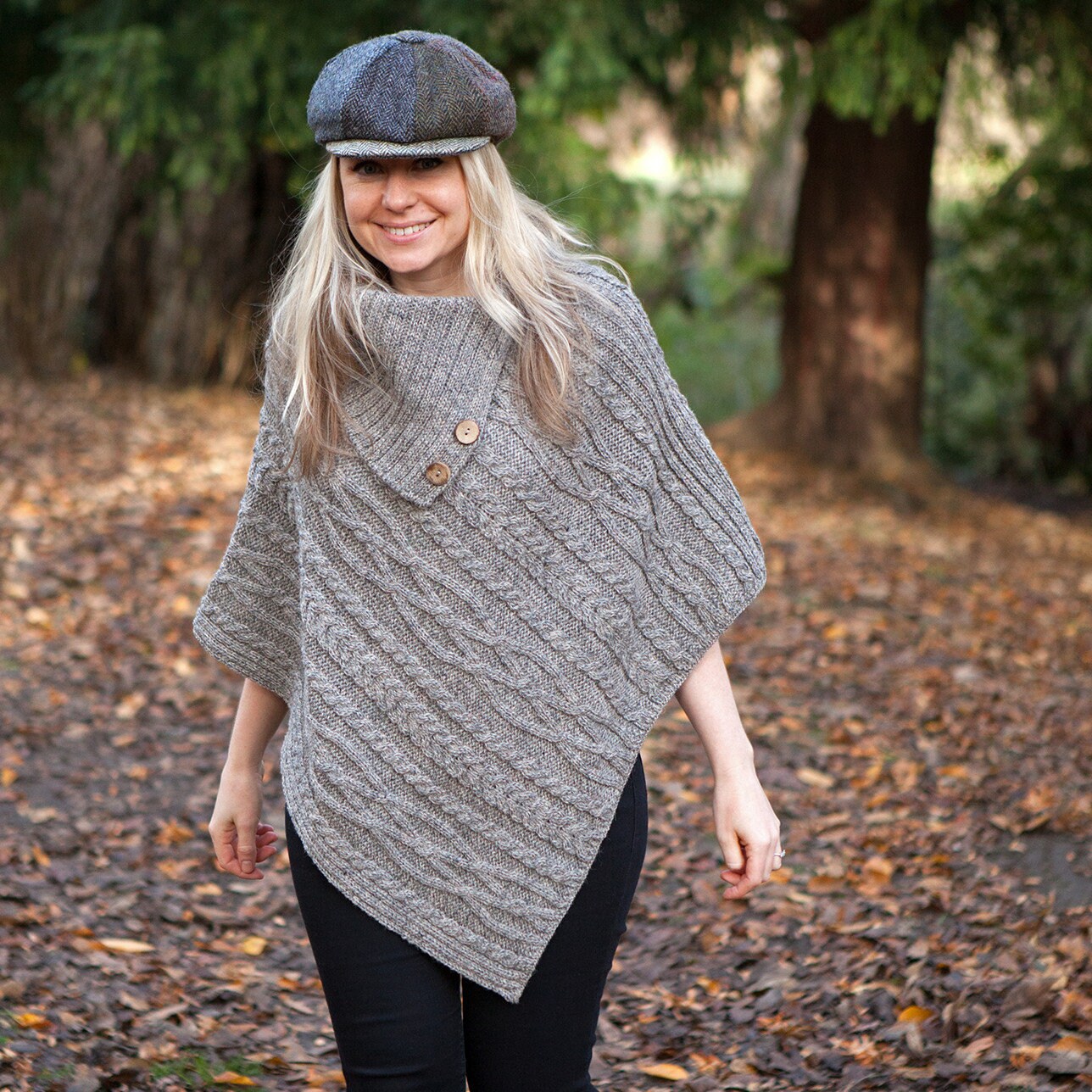 Aran Knit Poncho, 100% Merino Wool - Aran Sweaters Direct