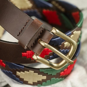 Cuir de luxe pour hommes 35mm 1.25 « Brodé Polo Gaucho Ceinture Épaisse Coupe à la Main Brodé au Royaume-Uni Arnicus Hommes Noir Rouge Bleu