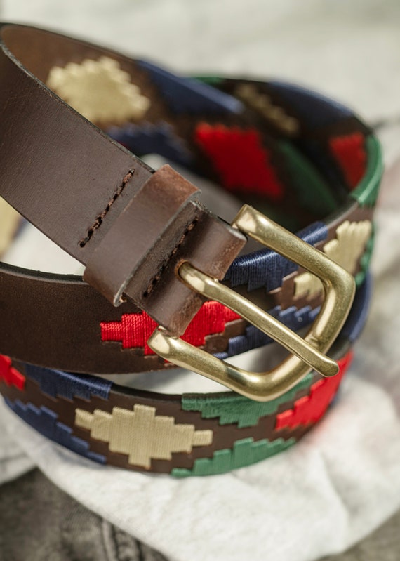 Men s Luxury Leather 35mm 1.25 Embroidered Polo Gaucho Belt Thick Hand Cut Embroidered in the UK Arnicus Men Black Red Blue Etsy UK