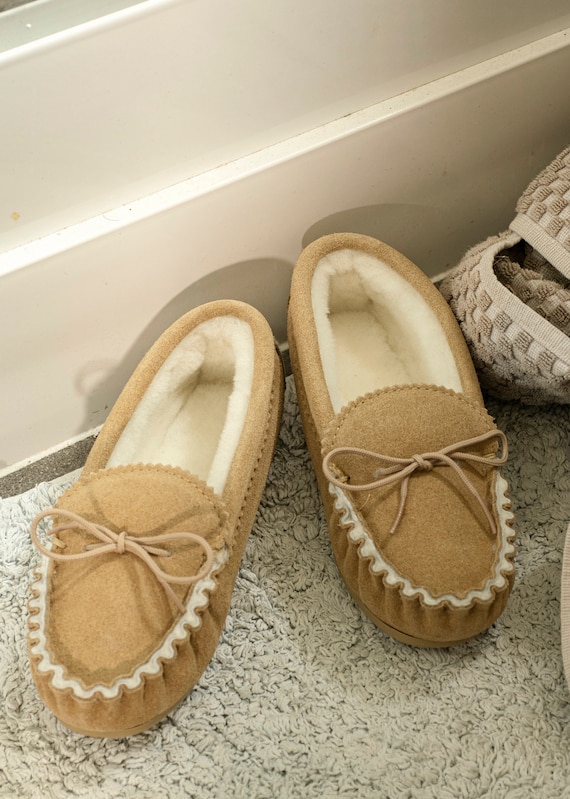 Suede classic Moccasin Slippers with textile lining Available online or  from our Whitchurch Hampshire Shop between Newbury Berkshire, Winchester,  Basingstoke and Andover.