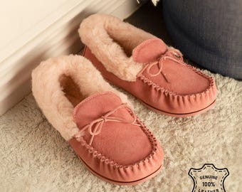 Handcrafted Sheepskin Moccasin Slippers: Lambswool Lined, Rubber Sole