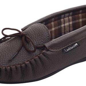 Mens Handcrafted Leather Moccasin Slippers: Lambland UK, Tie Vamp image 4