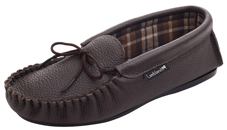 Mens Handcrafted Leather Moccasin Slippers: Lambland UK, Tie Vamp image 4