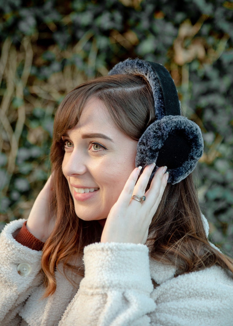 Womens Sheepskin Suede Luxury Ear Warmers Earmuffs Easy Folding Storage Winter Walks Brown Pink Cold Weather Warmer
