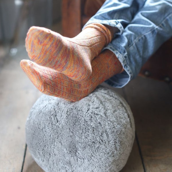 Swedish Sheepskin Ball Foot Rest Pouffe Decor Item