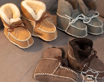 Sheepskin Baby Booties, Shearling Lined Suede, Lace Tie