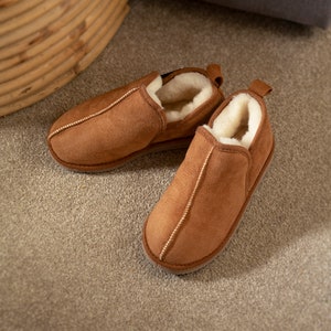 Children's Kids' Merino Sheepskin Boot Slippers Brown Rubber Sole Non Slip Hand Crafted Vegetable Tanned Lambland