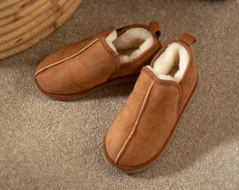 Pantuflas Hombre Piel Cordero Merino Suela Goma Marrón