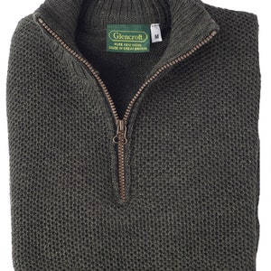 Herren Clapdale 100% Wolle Strickpullover mit Viertelreißverschluss Feinstrick Ungefüttert Aran Pullover Grau Fair Trade Taillierter Pullover UK Made Country Wear Bild 3