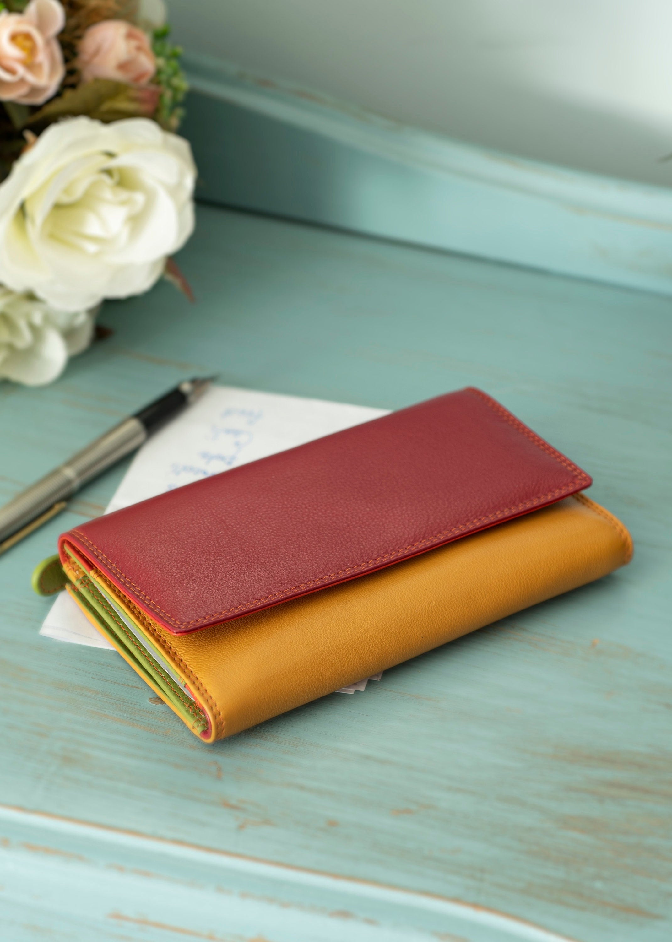 Hand Painted Long Leather Wallet for Women Lovely Couple 
