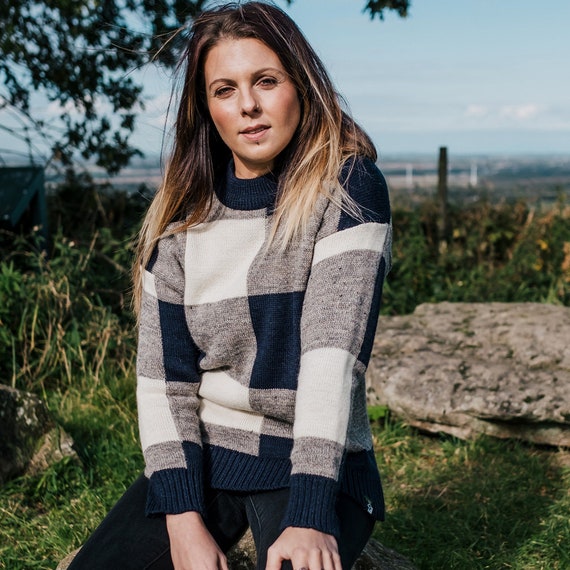 Jersey de punto azul marino para mujer