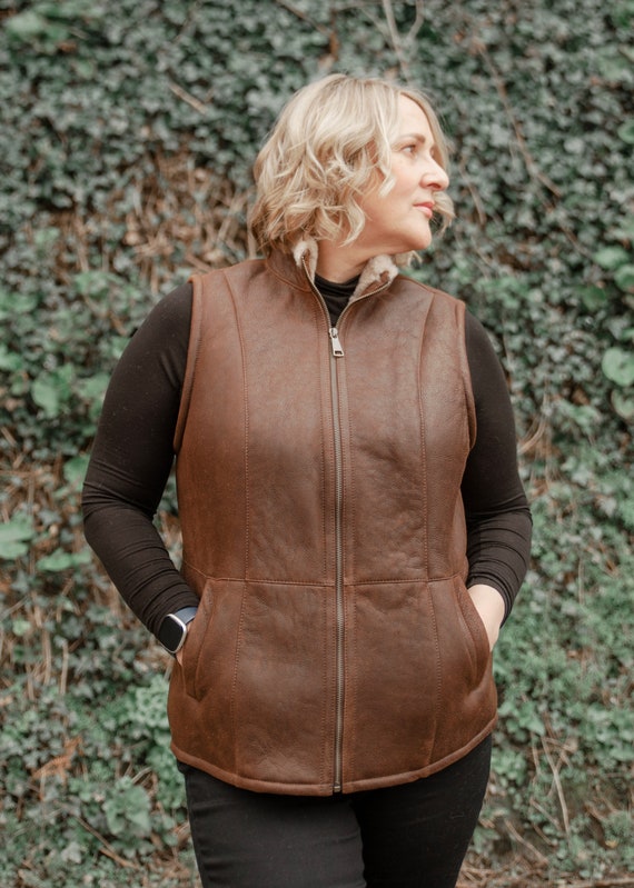 Womens Luxury Sheepskin Aviator Zip Gilet Ladies Premium Leather