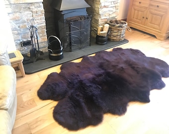 Genuine Sheepskin Rug 100% Natural Grade A Purple Quality British Sourced Moorland Hide Pelt Large Quad