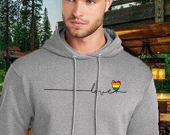 Rainbow Love Hoodie, LGBT Pride Sweatshirt, Unisex Pullover, LGBTQ Gift, Pride Apparel, Rainbow Pride Clothing