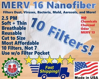 Reusable Face Mask Filter MERV 16 PM 2.5 USA Made Nanofiber - Perfect for Travel - Upgrade Your Mask Against the Latest Variant