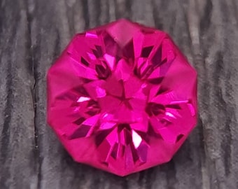 Made To Order Hibiscus Cut Lab Sapphire: Deep Reddish Pink Gemstone