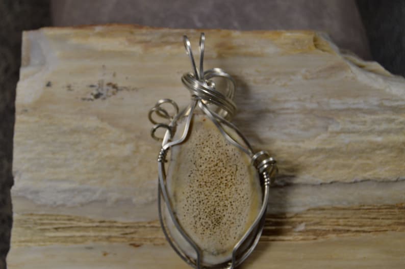 Elk horn pendant,necklace wire wrapped in sterling silver wire handmade jewelry