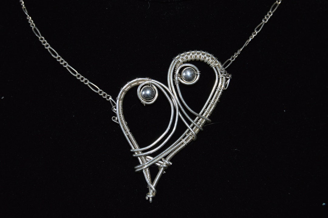 Wire Woven Silver Necklace , Heart Shaped, Mother and Child. Etsy