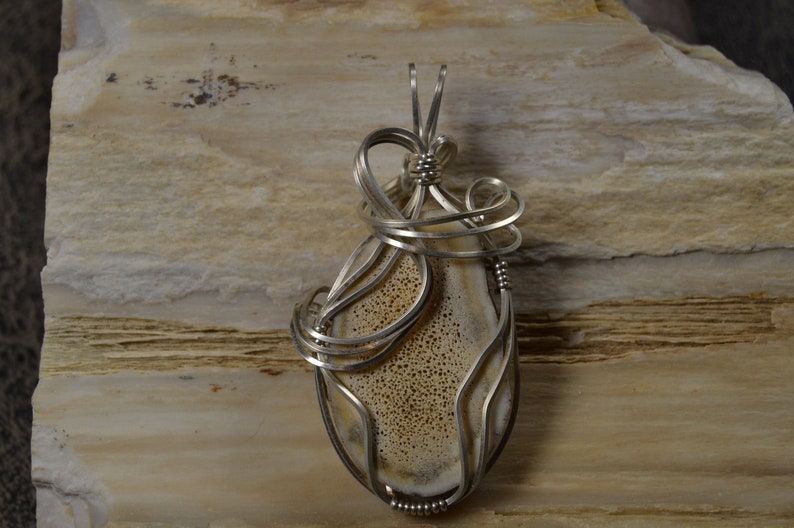 Elk horn pendant,necklace wire wrapped in sterling silver wire handmade jewelry